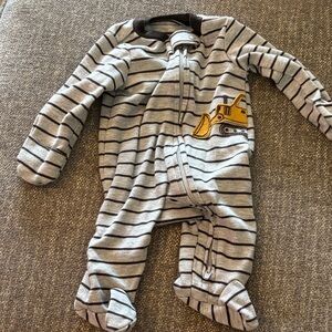 Carter's Gray Striped One Piece with Yellow Excavator